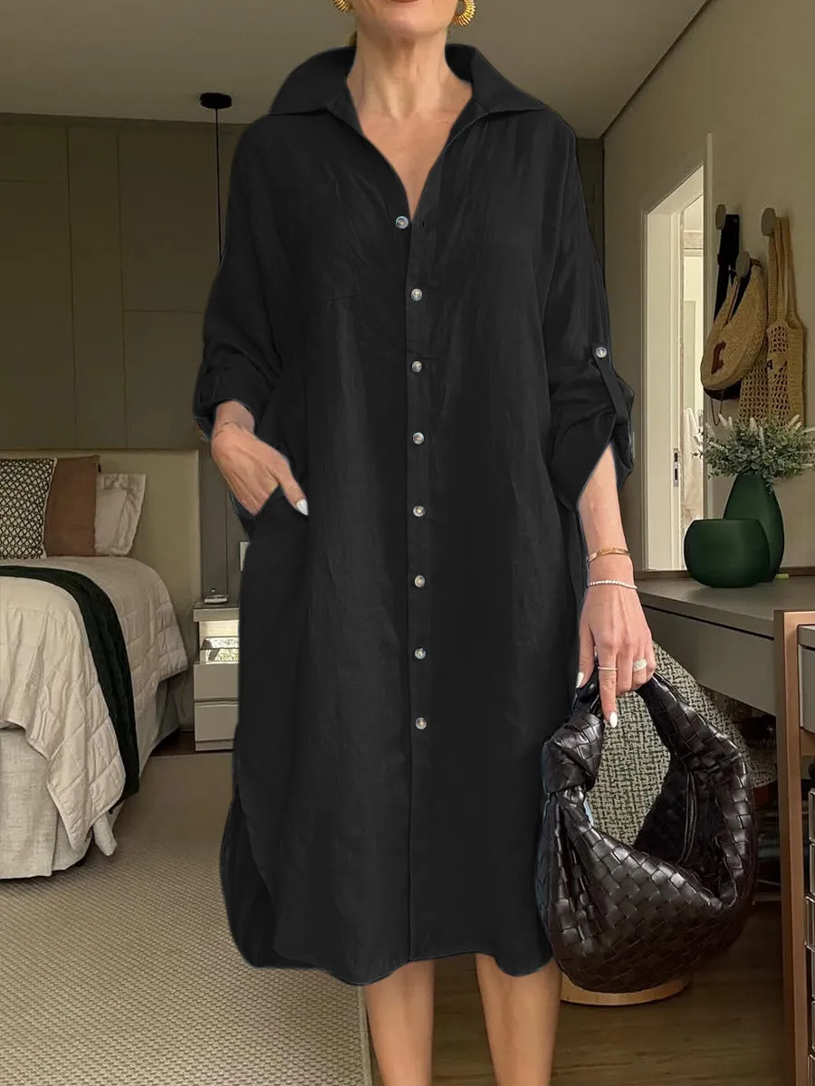 Women's Cotton and Linen Shirt Dress