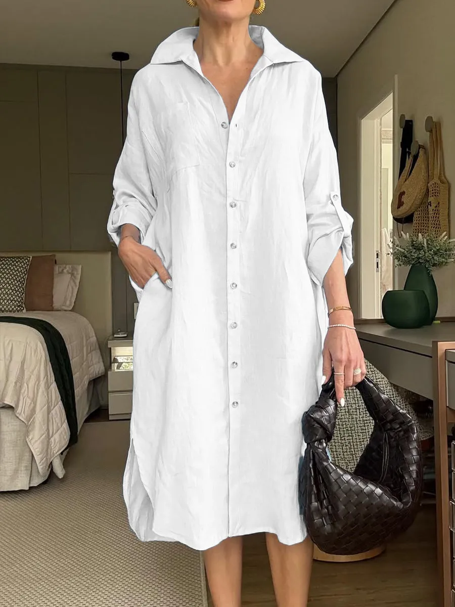 Women's Cotton and Linen Shirt Dress