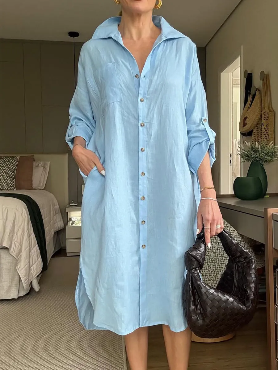Women's Cotton and Linen Shirt Dress