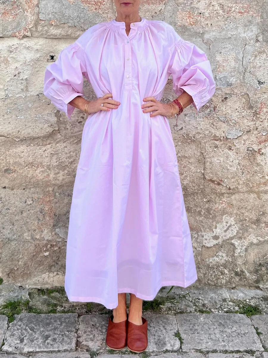 Women's Loose and Casual Pocket V-neck Cotton Dress