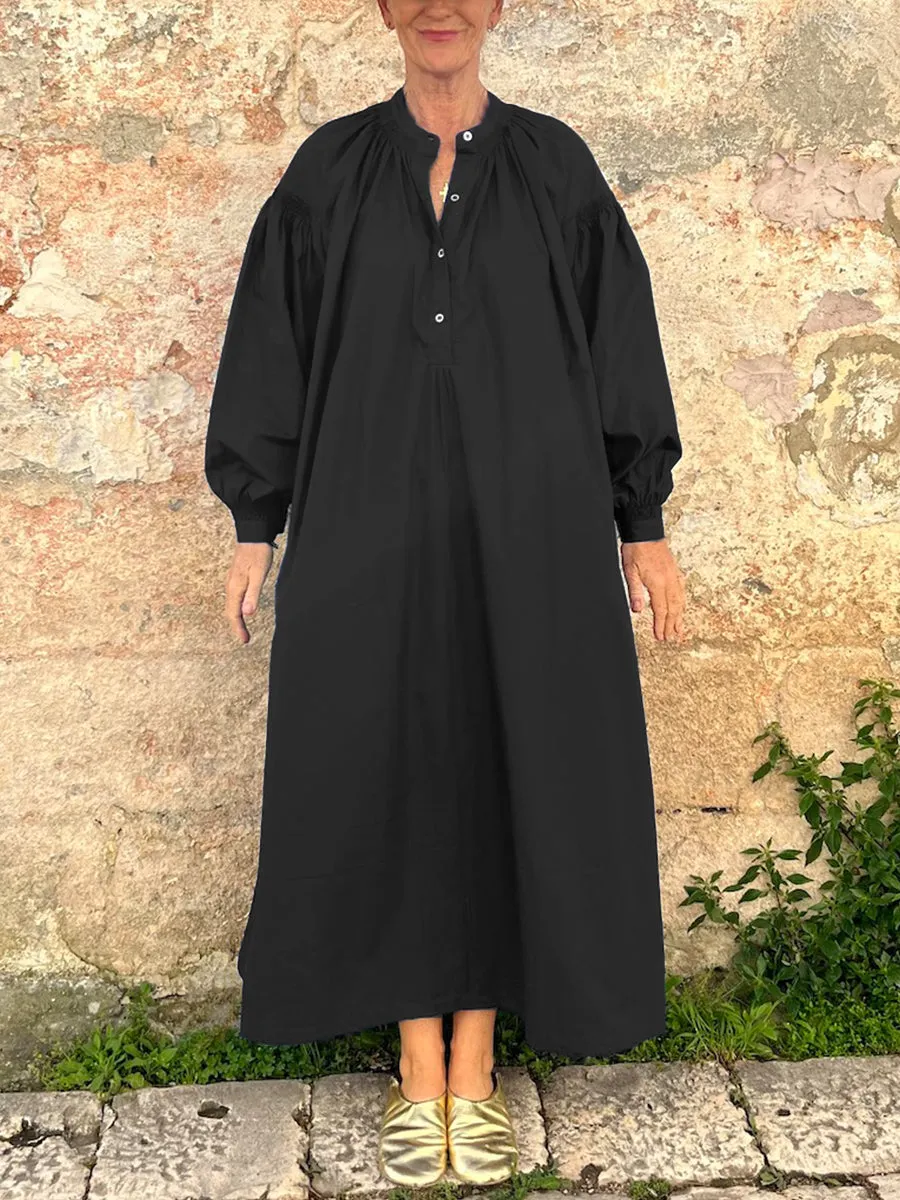Women's Loose and Casual Pocket V-neck Cotton Dress