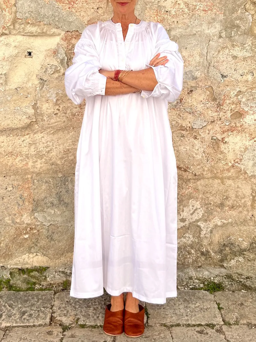 Women's Loose and Casual Pocket V-neck Cotton Dress