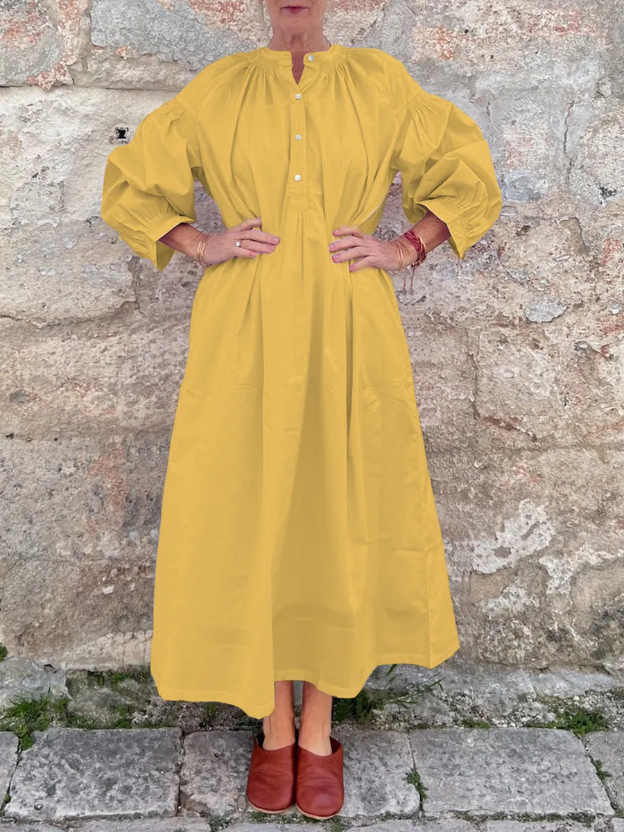 Women's Loose and Casual Pocket V-neck Cotton Dress