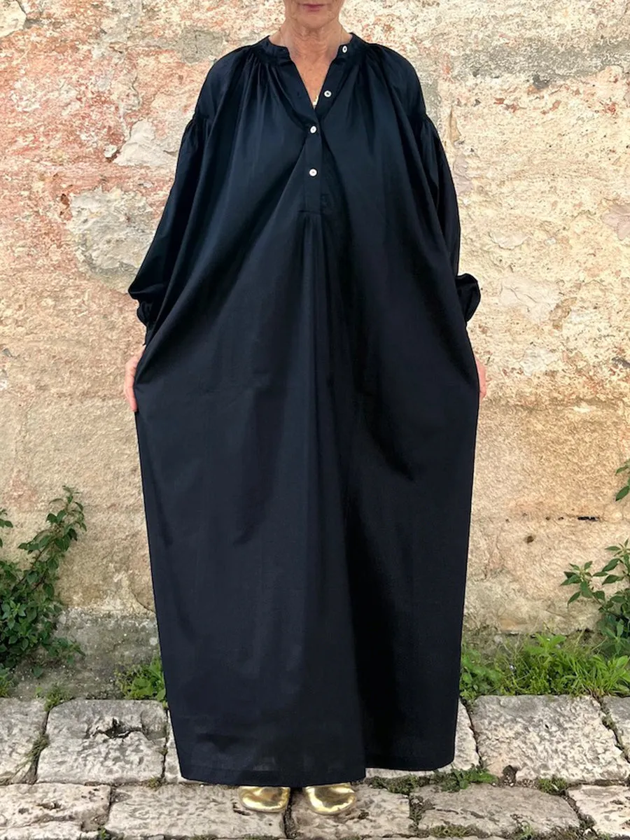 Women's Loose and Casual Pocket V-neck Cotton Dress