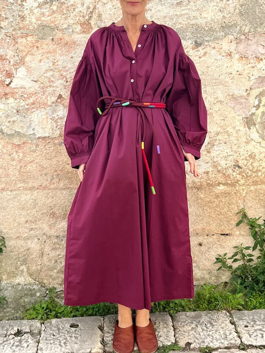 Women's Loose and Casual Pocket V-neck Cotton Dress