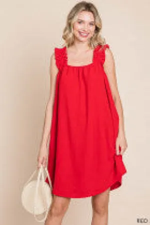 Women's Solid Ruffle Strap Tang Dress With Pocket