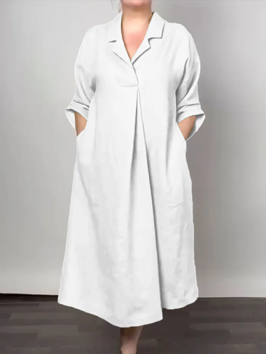 Women's V-Neck Pocket Cotton Dress