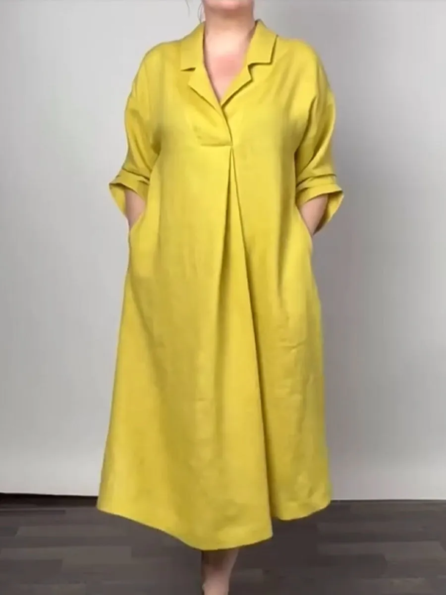 Women's V-Neck Pocket Cotton Dress