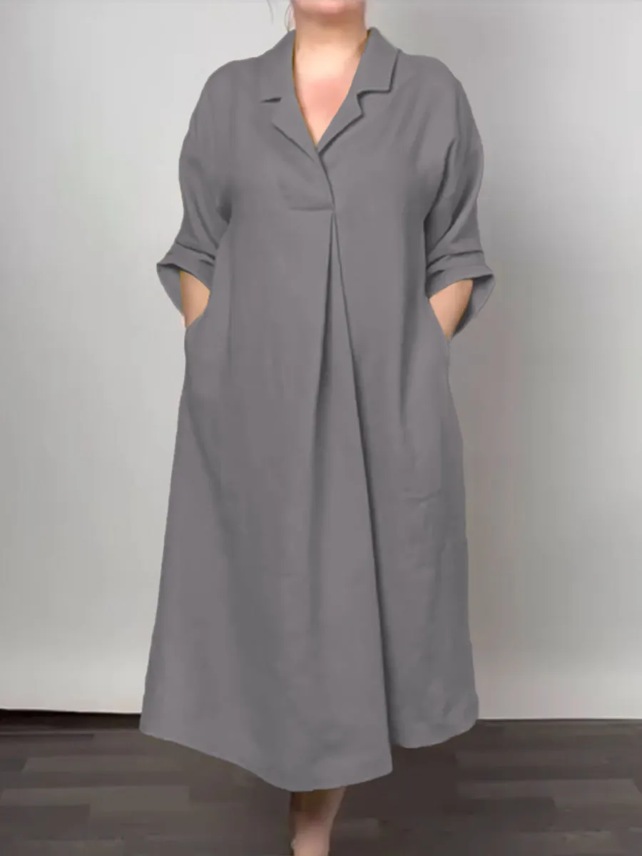 Women's V-Neck Pocket Cotton Dress