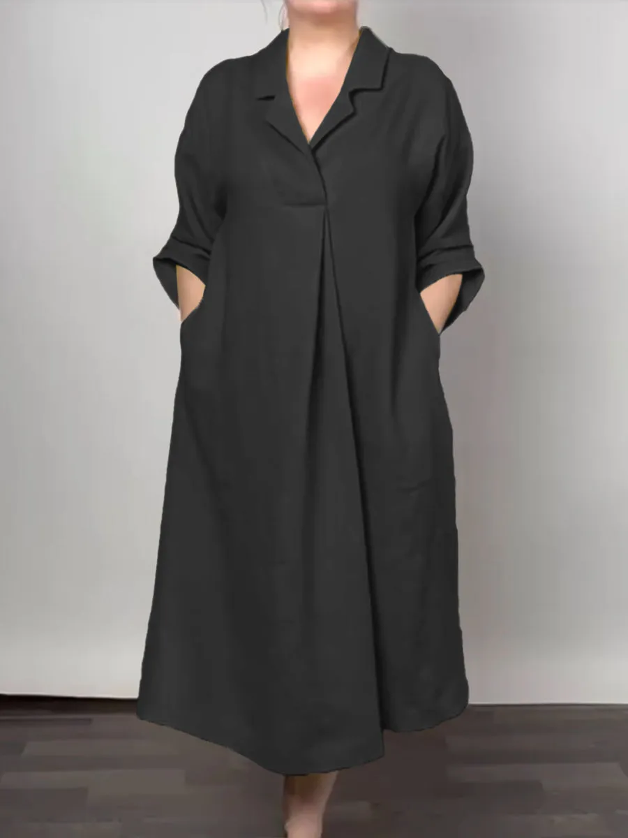 Women's V-Neck Pocket Cotton Dress