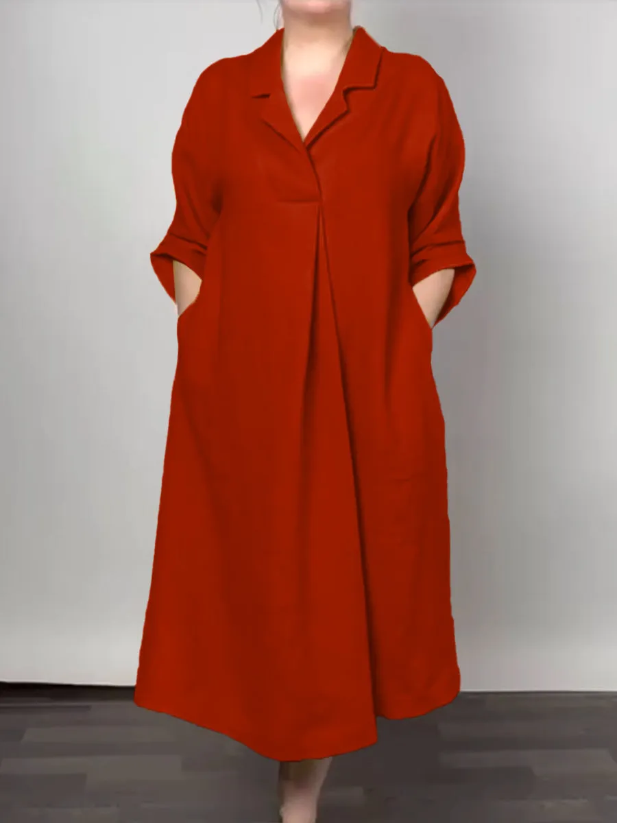 Women's V-Neck Pocket Cotton Dress