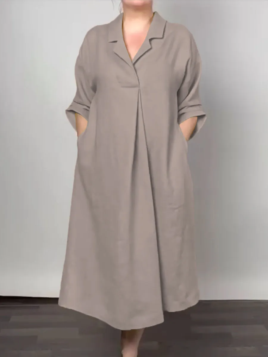 Women's V-Neck Pocket Cotton Dress