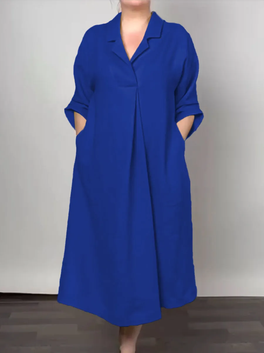 Women's V-Neck Pocket Cotton Dress