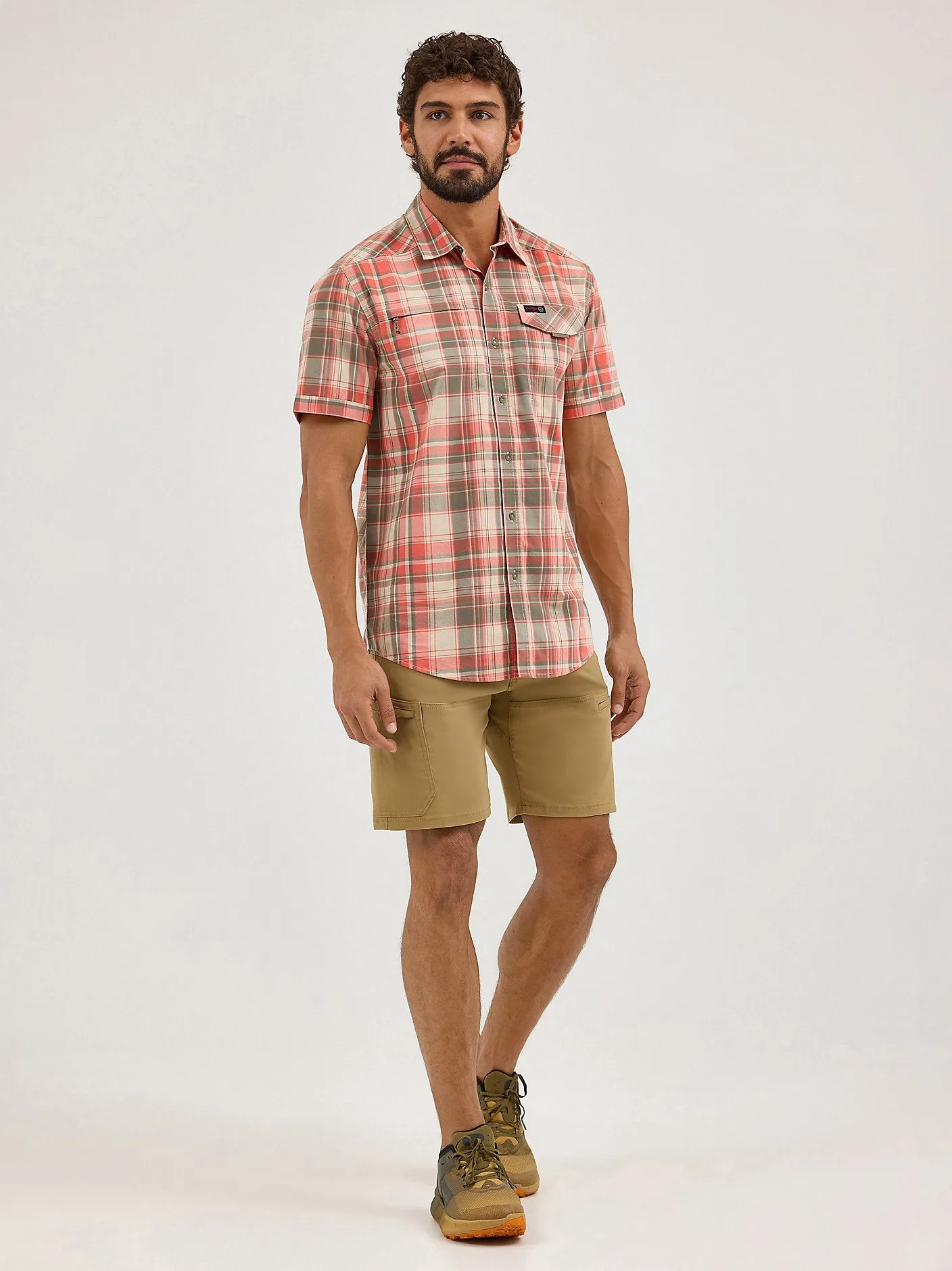 Wrangler ATG™ Men's Cedar Zip Pocket Plaid Shirt - Coral - 112360533