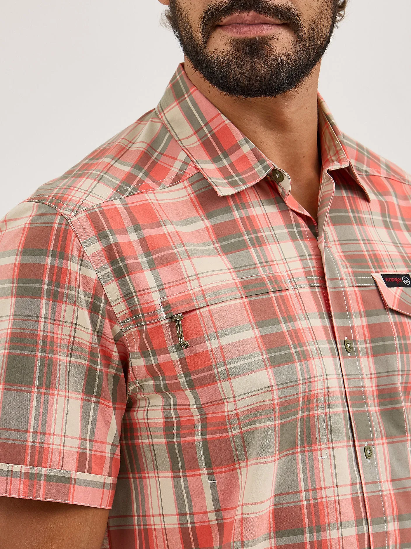 Wrangler ATG™ Men's Cedar Zip Pocket Plaid Shirt - Coral - 112360533