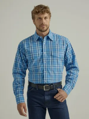 Wrangler Men's Classic Fit Western Wrinkle Resist Long Sleeve Baltic Sea Blue Shirt