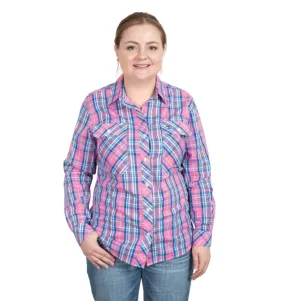 wwls2473 Just Country Women's Abbey Long Sleeve Full Button Print Work Shirt - Blue Check